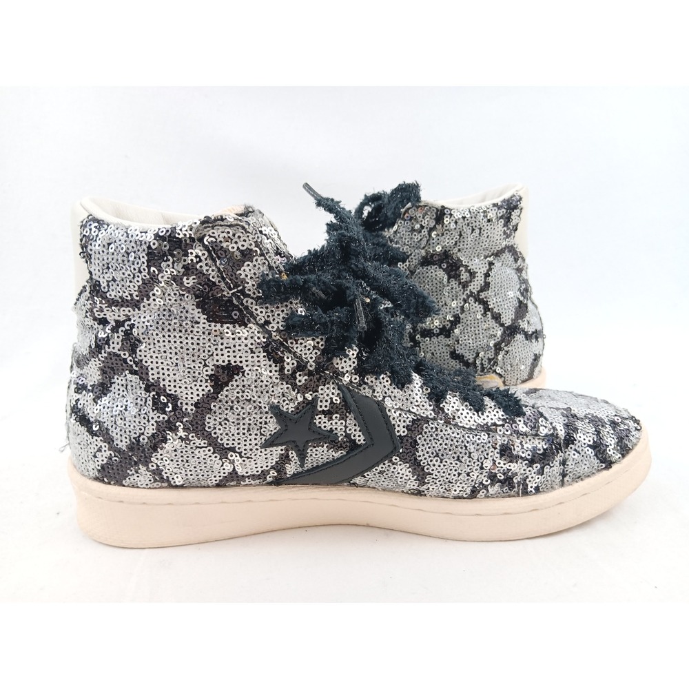 Converse Pro Leather High Top Sequin Snakequins Black Silver Sneakers Women's‎ 9 - Picture 8 of 11
